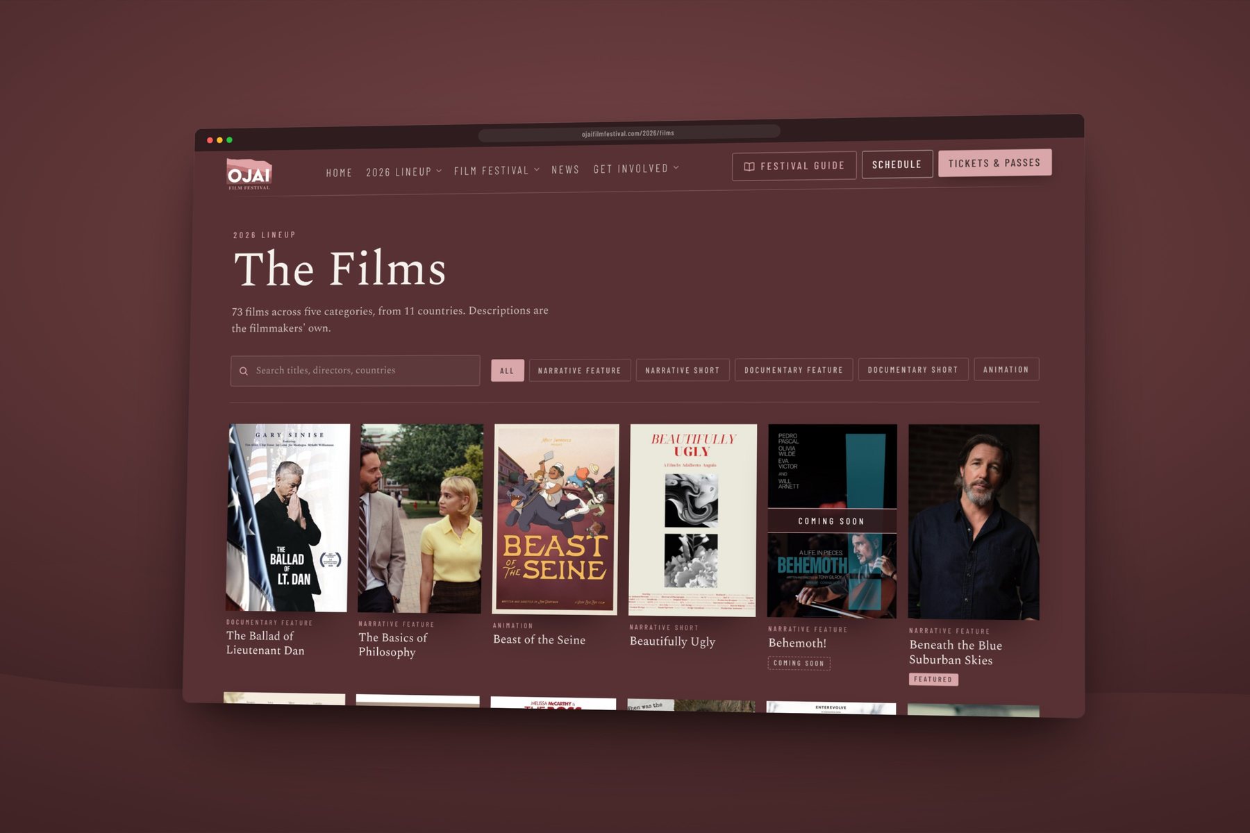 The films index with search and filters